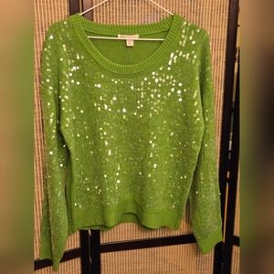 Green Sequin Crew Neck Sweater